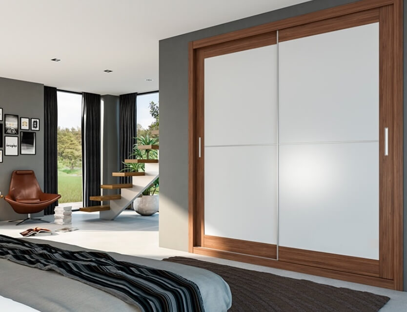 /Коричневые двери-купе №48 с панелями ЛДСП на заказ